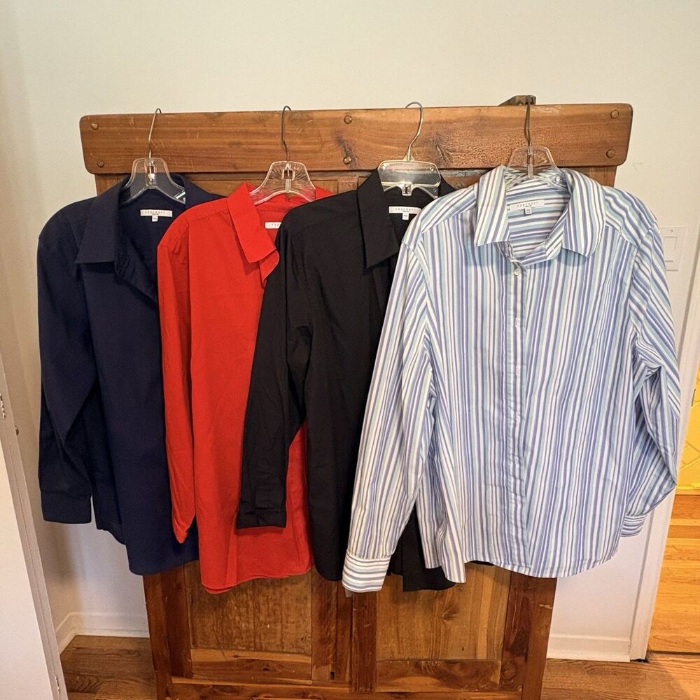 Lot of 4 Foxcroft No-Iron Sz 14W 1X Button Up Shirt Red Blue Black Striped